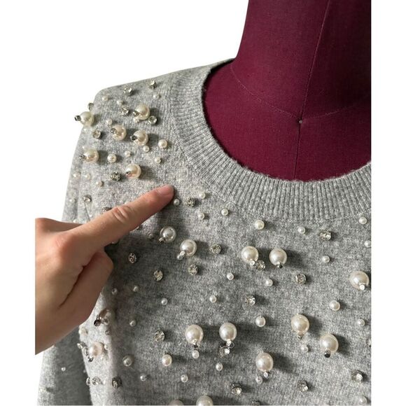 Kate Spade Pearl Rhinestone Embellished Sweater size L Gray Wool Yak Blend - Picture 6 of 11